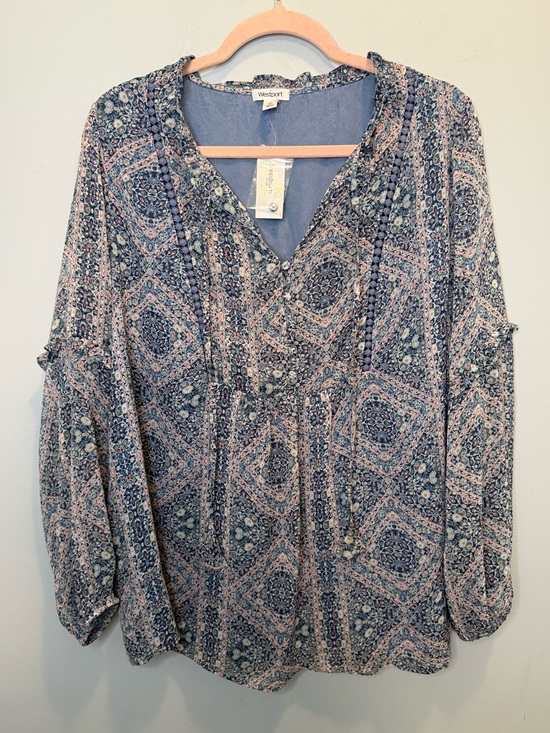 Westport Tops - NWT Westport Dressbarn Blue and Pink Paisley V-Neck Peasant Blouse 1x